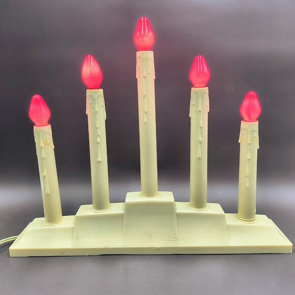 Vintage 5 Light Christmas Candolier Dripping Electric Candles with Red Bulbs - Picture 3 of 13